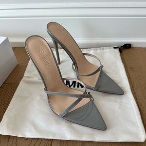 La Femme Gray High-Heeled Mules with Asymmetrical Straps